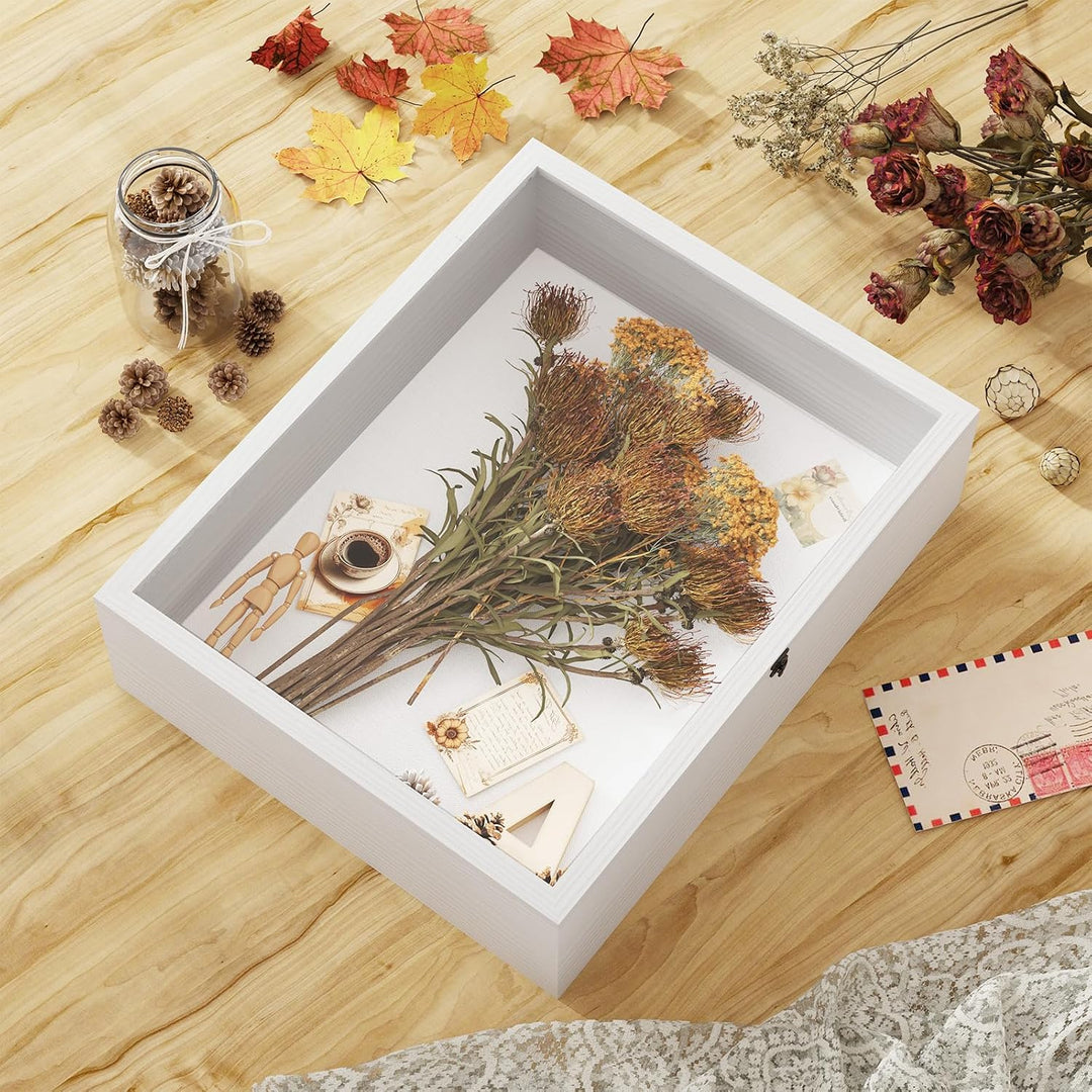 Muzilife 3D Holz Bilderrahmen mit Öffnung zum Befüllen 40x50cm Weiss 40x50cm, Weiss 40x50cm