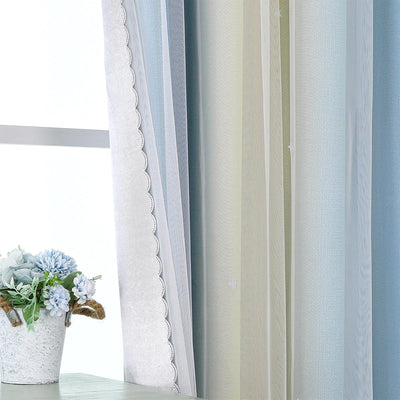 Freyamy Gardinen Blau Beige Weiss Glänzend Sterne Vorhänge Blickdicht Kinderzimmer Halbtransparent H
