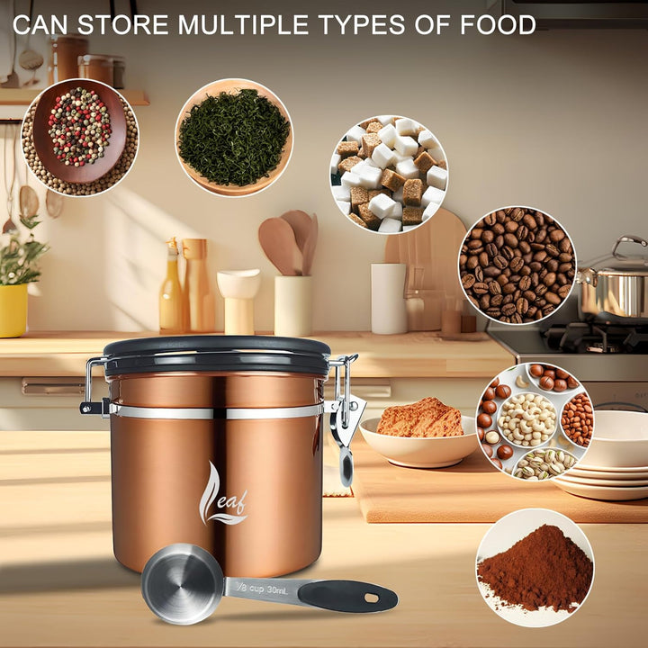 Generisch Stainless Steel Coffee Canister 1000ml – Airtight Copper Design with CO₂ Valve, Date Track