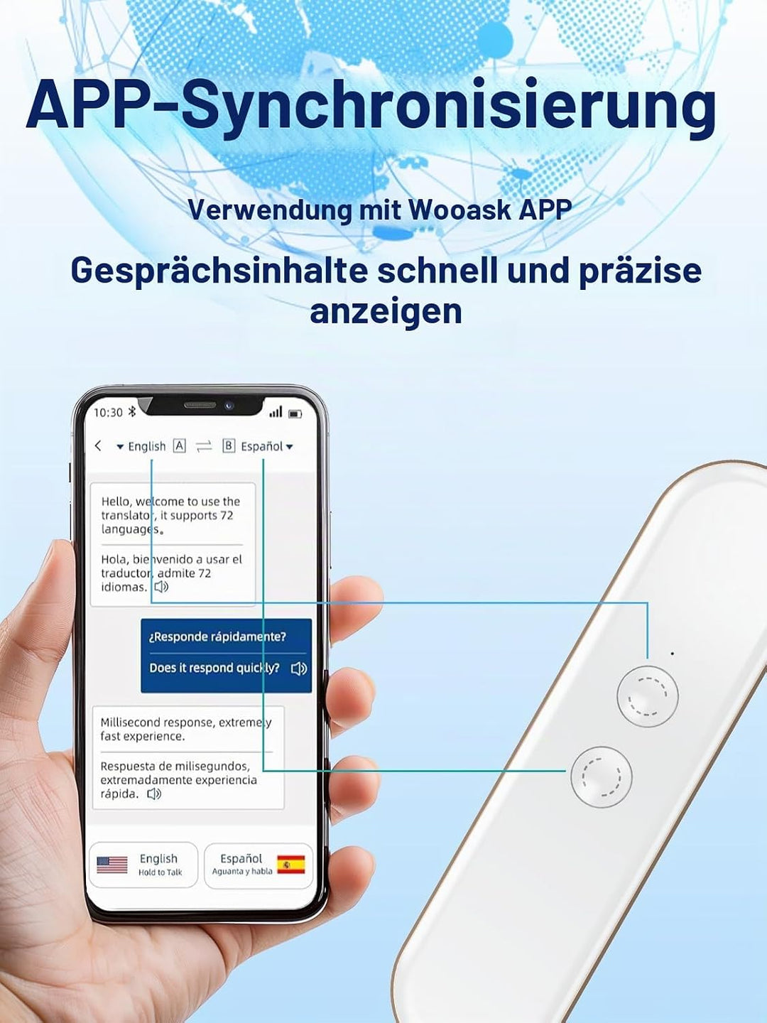 Wooask G9 Sprache Übersetzer Gerät, Zwei-Wege-Echtzeit-Übersetzung Unterstützung 144 Sprachen, 8 Spr