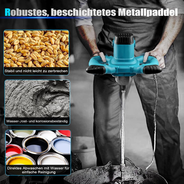 Mörtelrührer 1800W Profi Rührwerk, Farbrührer, Betonmischer mit 6-Stufen Drehzahlregelung (0-1500 U/
