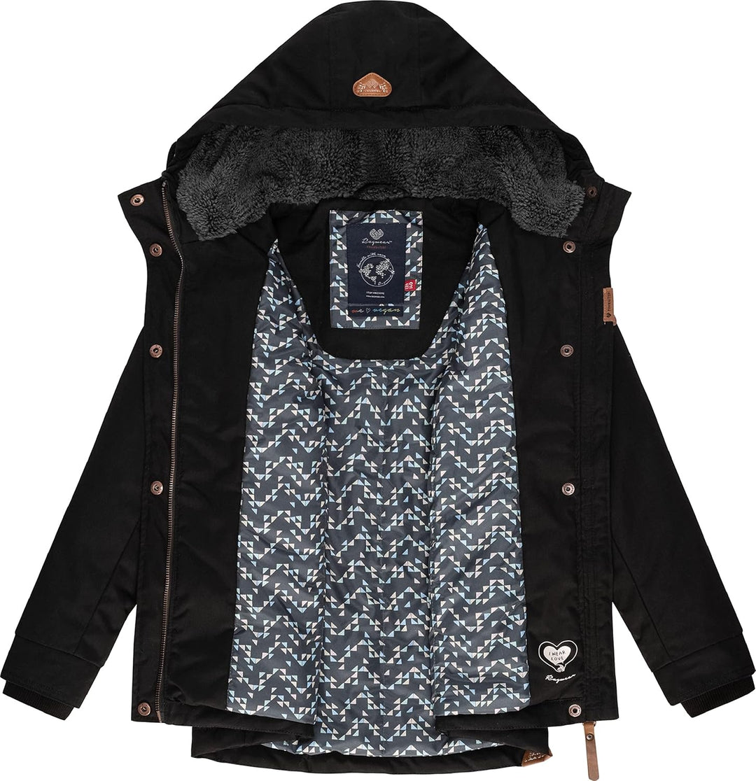 Ragwear Kinder Mädchen Winterjacke Wintermantel Outdoorjacke mit Kapuze Elvina 128-152 128 Schwarz,