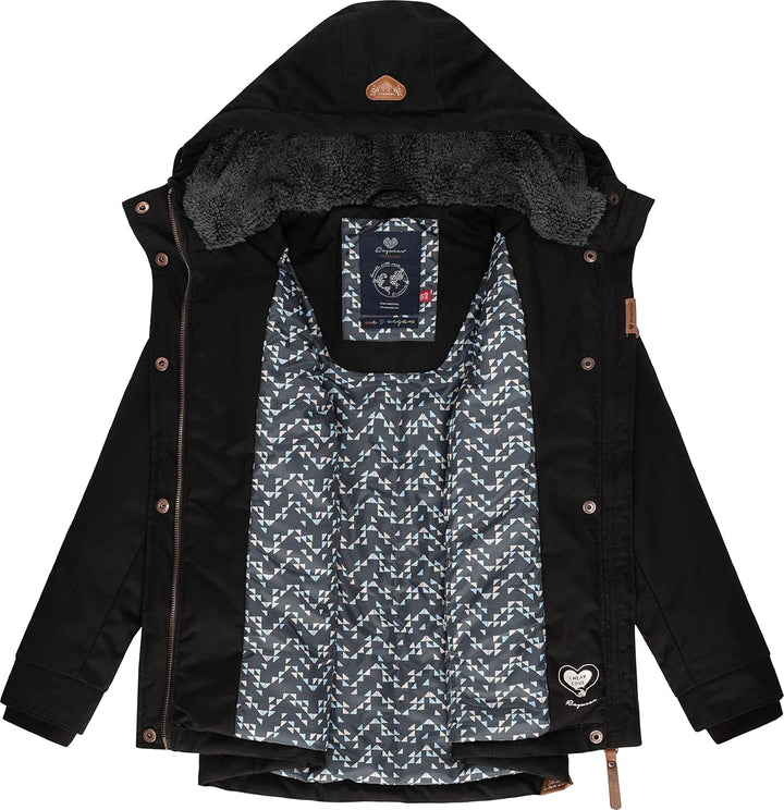 Ragwear Kinder Mädchen Winterjacke Wintermantel Outdoorjacke mit Kapuze Elvina 128-152 128 Schwarz,