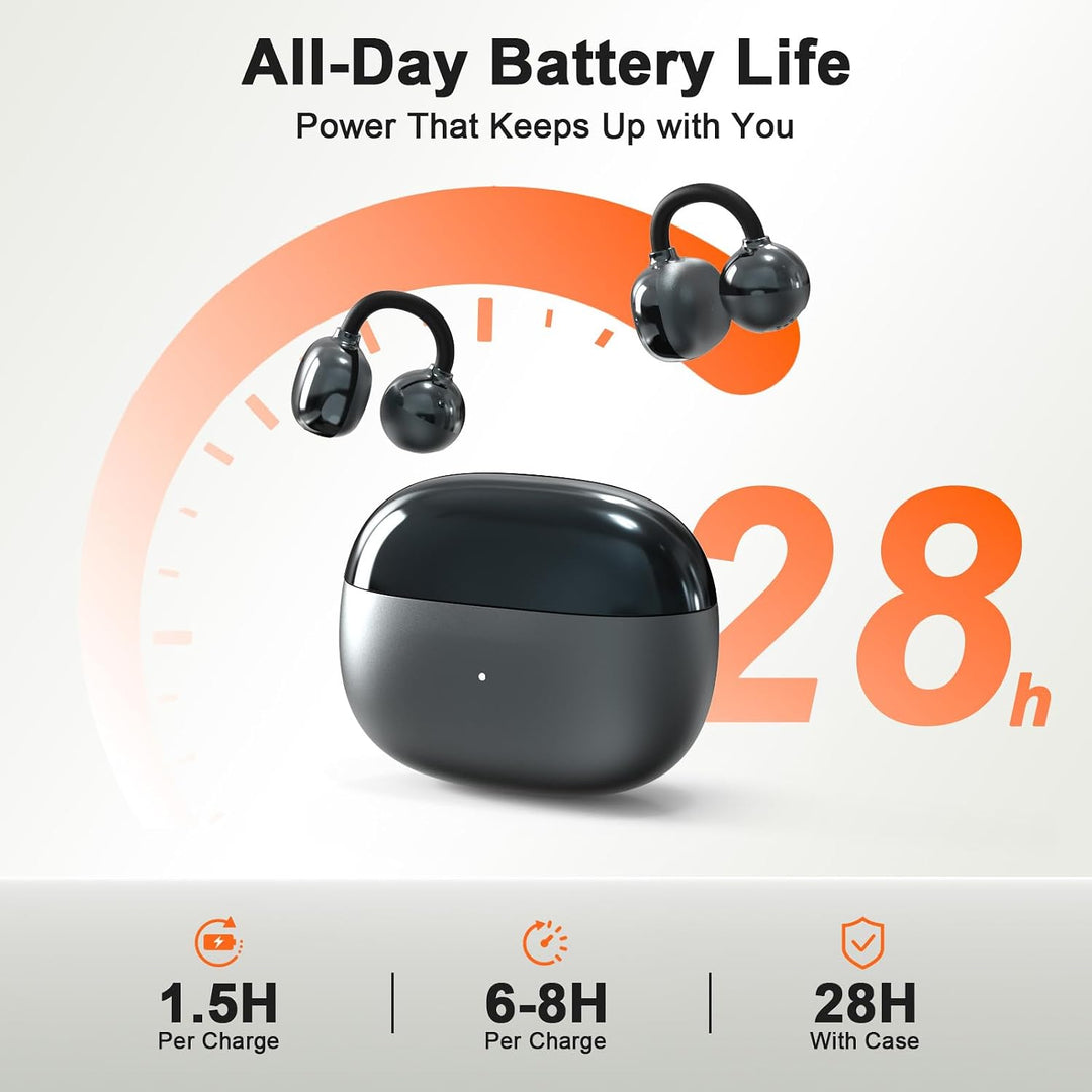 JUOVI Kopfhörer Kabellos Bluetooth,Bluetooth 6.0 Open Ear Kopfhörer mit ENC für klare Anrufe, 28 Stu