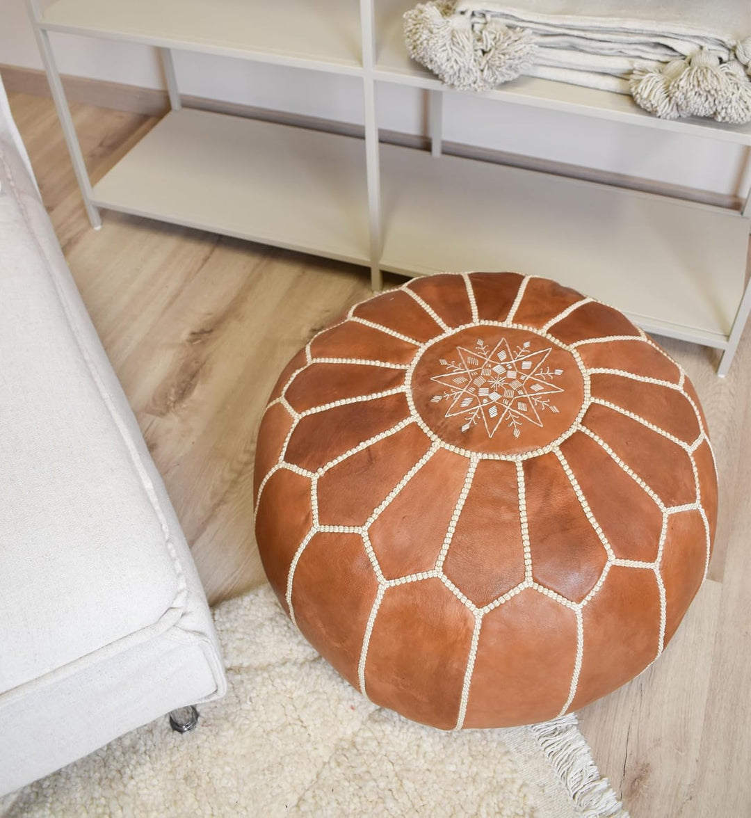 Poufs&Pillows Premium Echt Leder Pouf - Handgefertigt - gefüllt geliefert - Ottoman Sitzsack Fusshoc