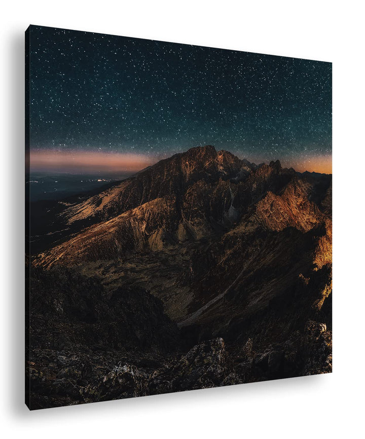 scheinende Nacht über den Bergen Format: 70x70 als Leinwandbild, Motiv fertig gerahmt auf Echtholzra