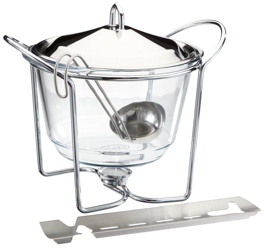 APS Feuerzangenbowle Set, Zuckerzange, Feuerzange, Punschgefäss, Glasschale, Edelstahldeckel, hochgl