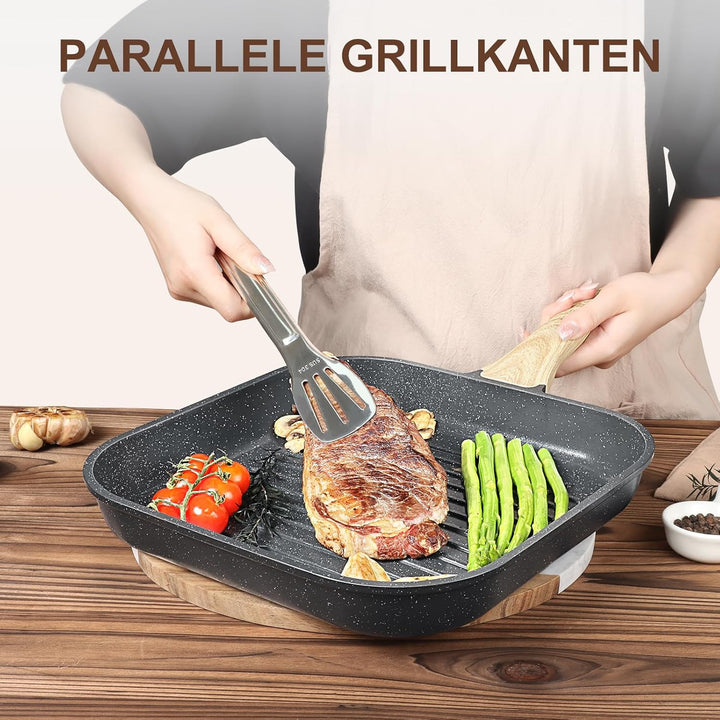 GiPP Grillpfanne 28 x 28 cm, Steakpfanne, Grillpfanne Induktion Aluguss mit Granit-Antihaftbeschicht