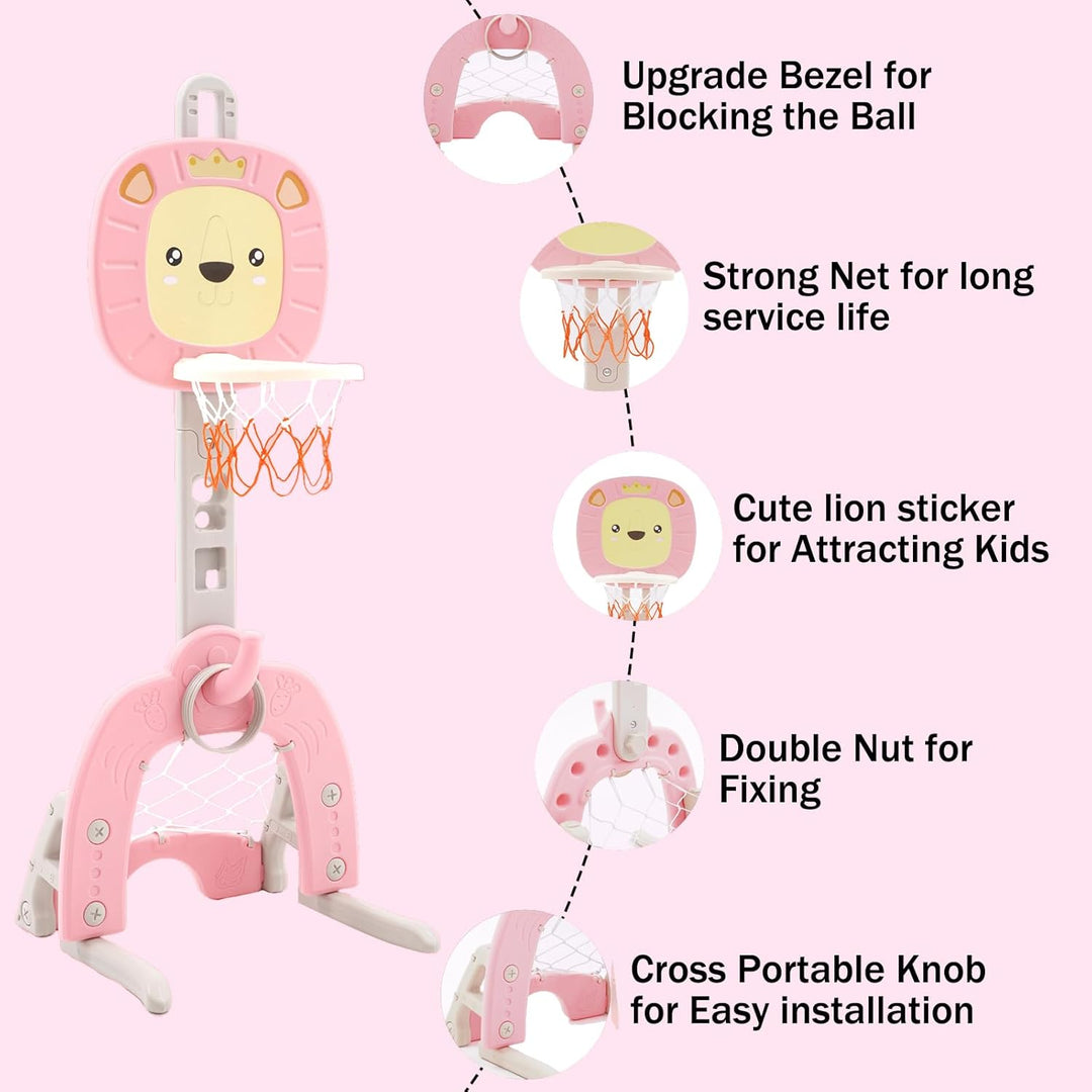 Kinder Basketballkorb Set 4 in 1 Basketballkorb Outdoor Indoor mit Basketball Fussball Ring Werfen G