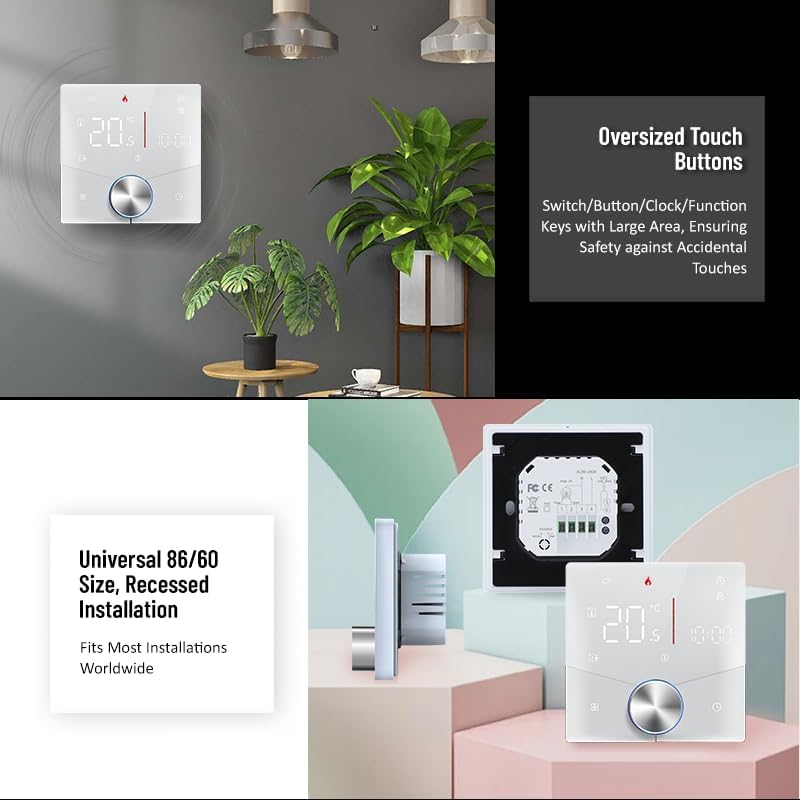 Smart Knob Thermostat for Underfloor Electric Heating/Gas Boilers, Remote Voice Control Programmable