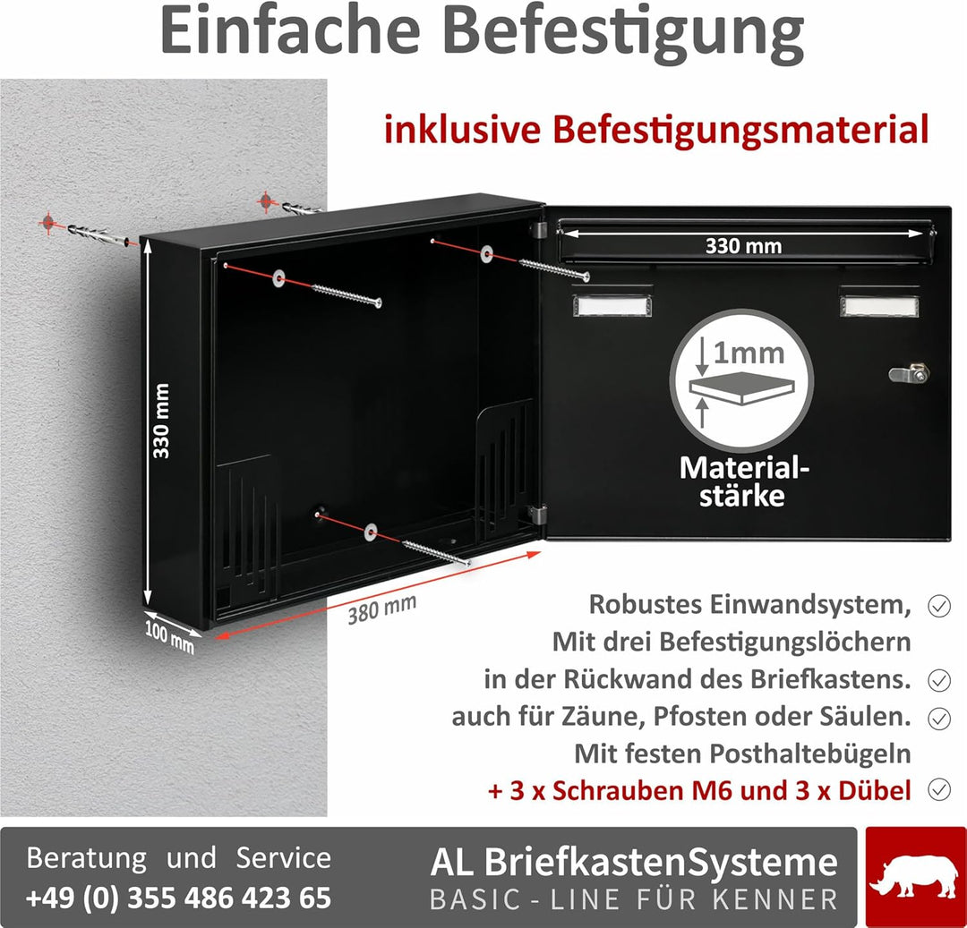 AL Briefkastensysteme Basic 3er Briefkasten RAL 9005 Tief Schwarz 3 Fach DIN A4 wetterfest Briefkast