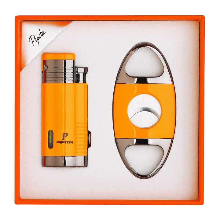 PIPITA Fackel Feuerzeuge Geschenk Sets, Winddichter Triple Jet Blue Flame Nachfüllbar Butangasfeuerz
