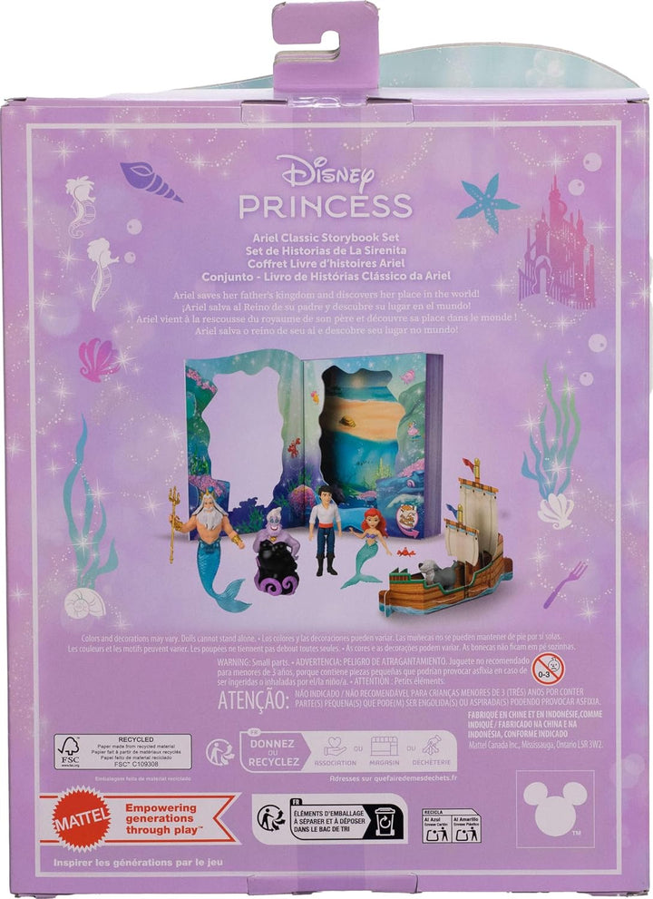 Mattel Disney Princess Toys, Arielle Mermaid Doll Story Set mit 4 kleinen Puppen, 2 Tierfiguren &amp; 1