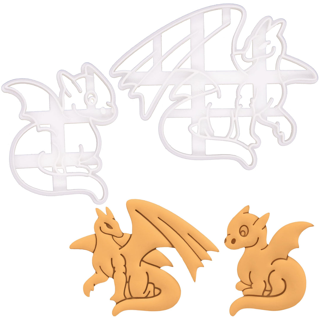 2er Set Drachen Ausstechformen (Formen: Ausgewachsener Drache und Baby-Drache), 2 Teile, Bakerlogy