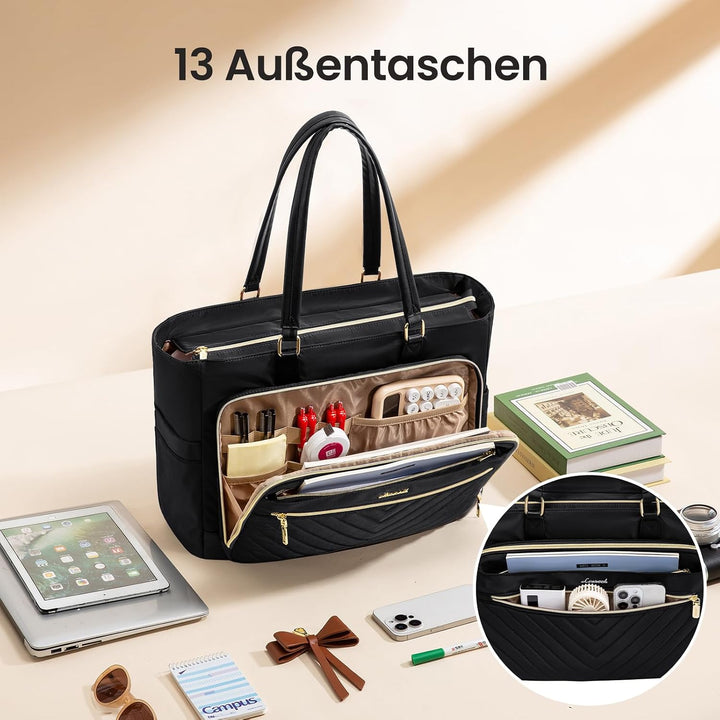 LOVEVOOK Lehrertasche Damen Laptoptasche Damen Arbeitstasche Aktentasche 1-schwarz 15,6 Zoll, 1-schw