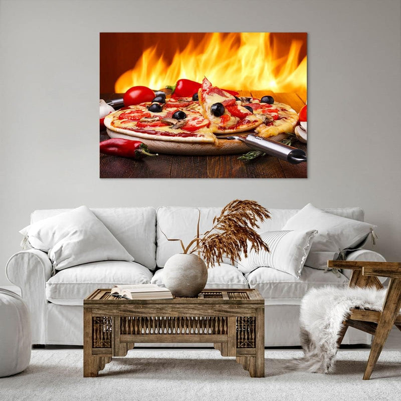 Bilder auf Leinwand 100x70cm Leinwandbild Kuchen Backen Pizza Käse Gross Wanddeko Bild Schlafzimmer