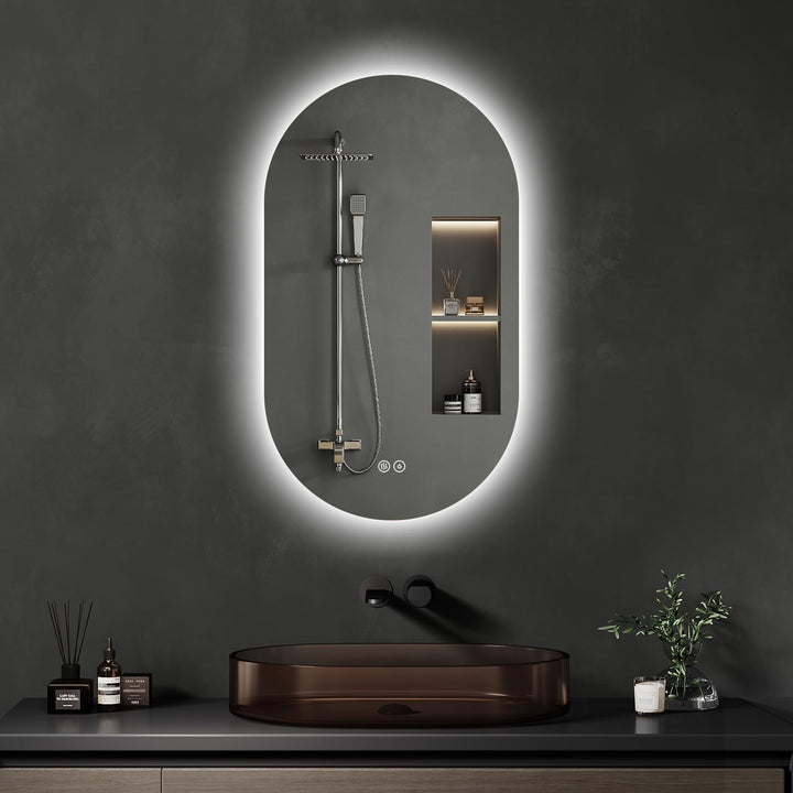 Badspiegel mit Beleuchtung 40x70cm : LED Badezimmerspiegel - Badezimmer Spiegel mit Beschlagfrei - T