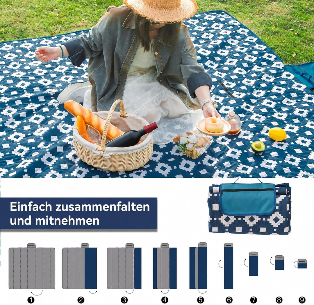 OESSUF Picknickdecke wasserdicht 200x200, extra grosse Picknickdecke XXL Stranddecke sandfrei tragba