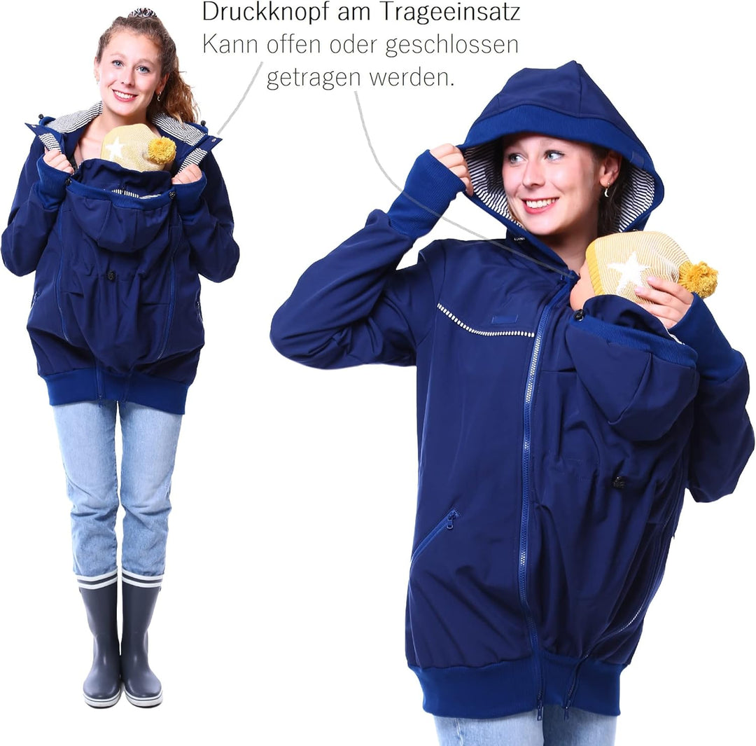 Viva la Mama 4in1 Tragejacke für Tragen auf dem Rücken oder der Brust, Softshell, Umstandsjacke + Kä