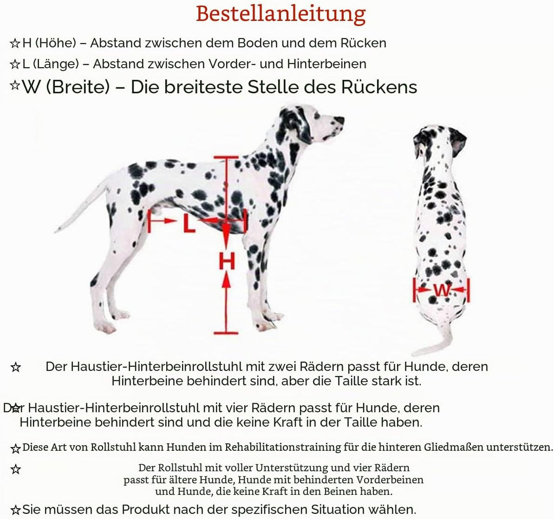 KAJILE Verstellbarer 2-Rad-Hunderollstuhl, XXL-1 Grösse für behinderte Hunde Hinterbeine Rehabilitat