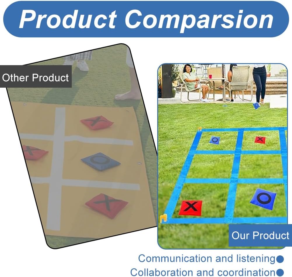 Riesiges Tic Tac Toe, 1,2m x 1,2m Outdoor Spielset Wurfspiel mit 10 Cornhole Säckchen Erwachsene & K