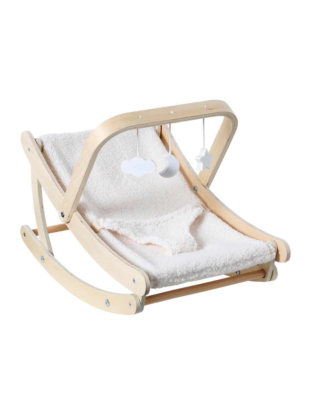 Vertbaudet Puppen-Wippe MINI Cocoon aus Holz FSC® Natur/wollweiss Teddyfleece