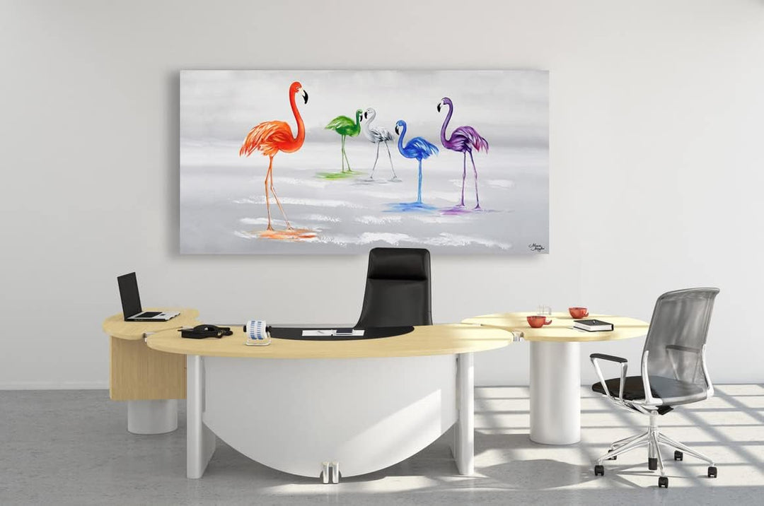 Monica Mirafiori I 100% HANDGEMALT I Gemälde Flamingos 140x70cm | Gemälde Handgemalt | Acrylgemälde