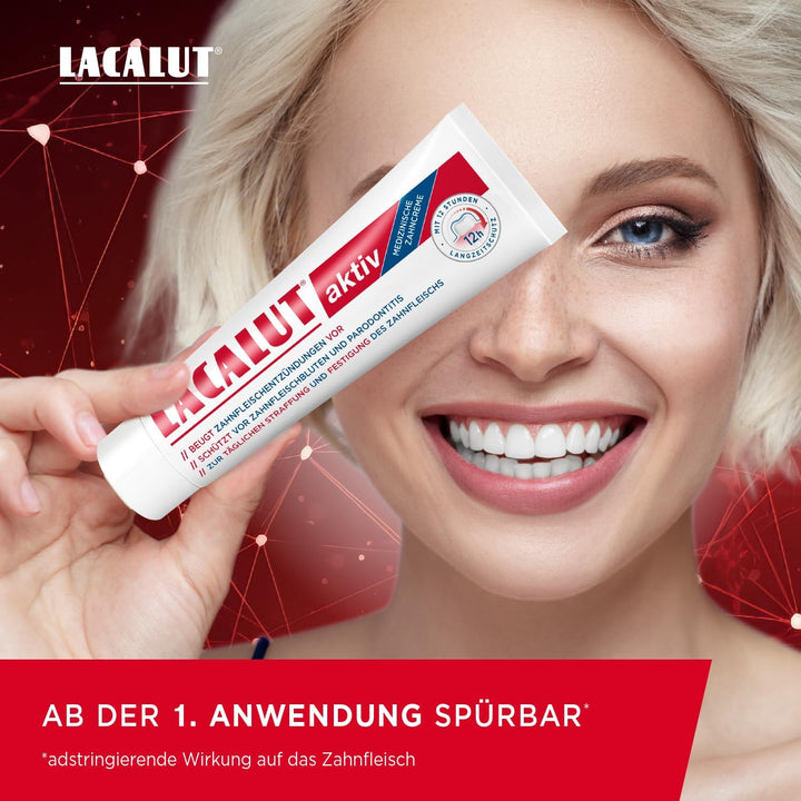 LACALUT AKTIV ZAHNCREME, 100ml Zahnpasta, sofort spürbare Straffung und Festigung des Zahnfleischs,