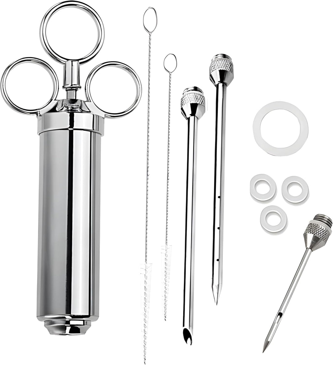 Retoo Marinadenspritze 60ml, mit 3 Nadeln, Fleischspritze aus Edelstahl, Universell für alle Fleisch