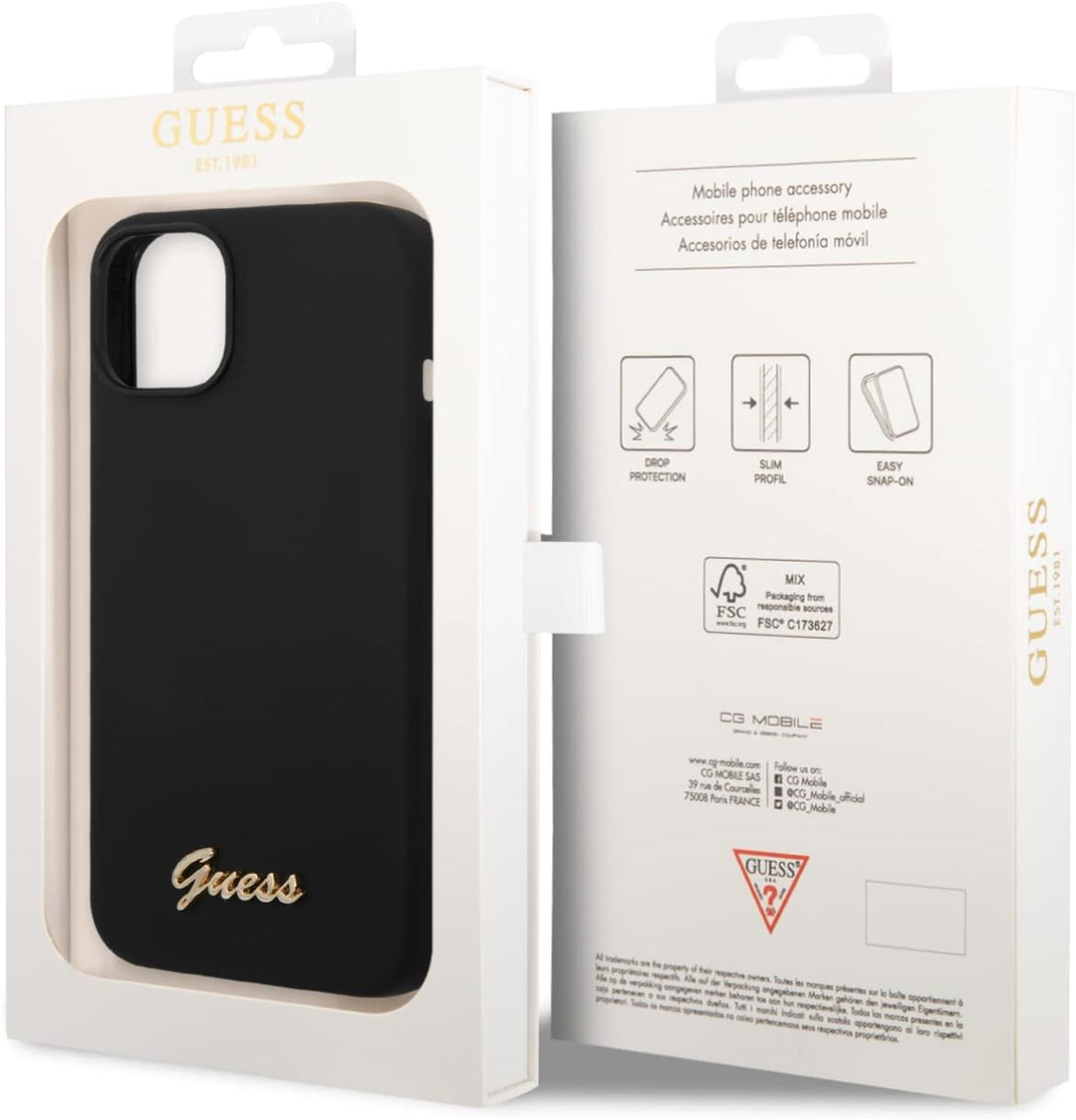 Guess GUHCP14SSLSMK hülle für iPhone 14 6,1" schwarz/Black Hard case Silicone Vintage Gold Logo, sch