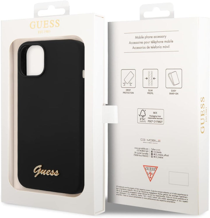 Guess GUHCP14SSLSMK hülle für iPhone 14 6,1" schwarz/Black Hard case Silicone Vintage Gold Logo, sch