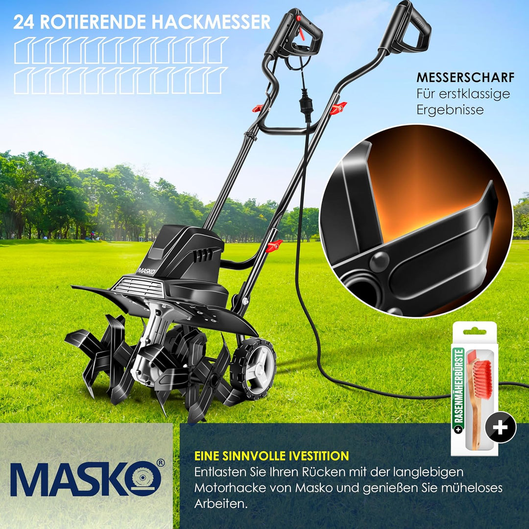 MASKO® elektrische Motorhacke 1500 Watt | 40cm Arbeitsbreite 20cm Arbeitstiefe | Bodenhacke | Ackerf