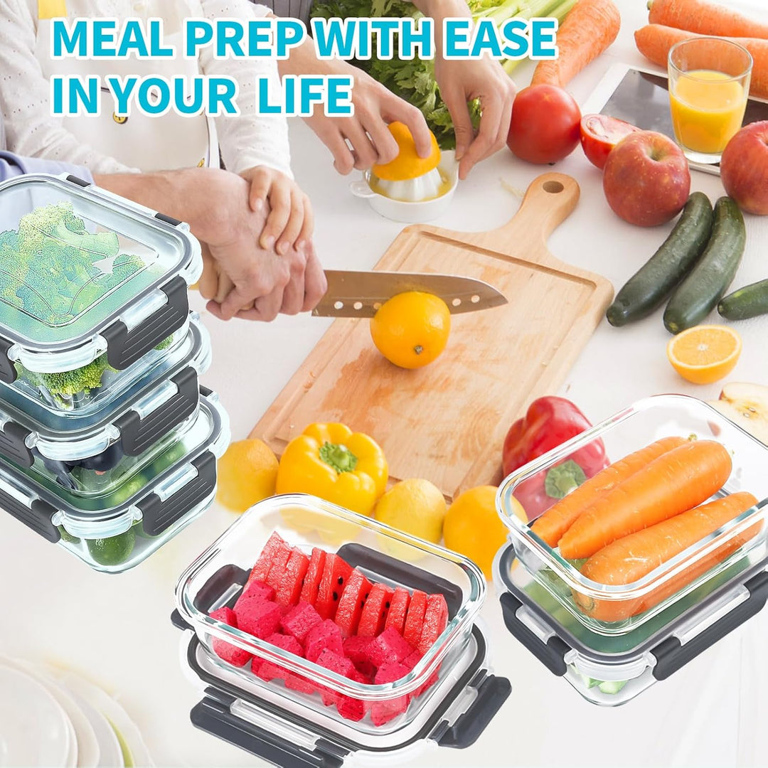 Skroam Glas-Frischhaltedosen 20 Stück 640ml [10 Behälter + 10 Deckel] - Meal Prep Boxen für Lebensmi