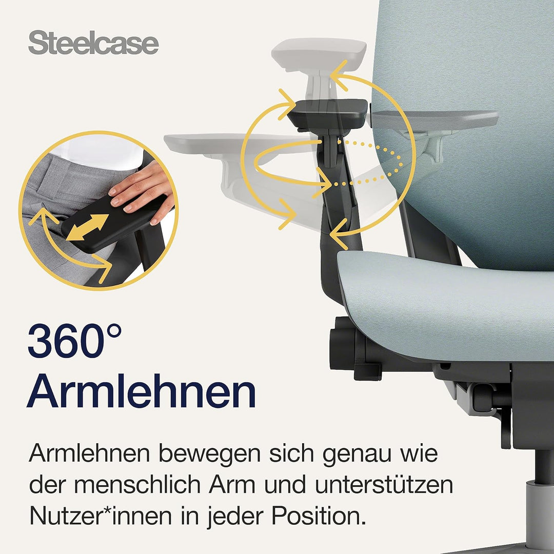 Steelcase Gesture Ergonomischer Bürostuhl mit 360° Armlehnen und 3D-Live Back Lumbalstütze Sturmhori