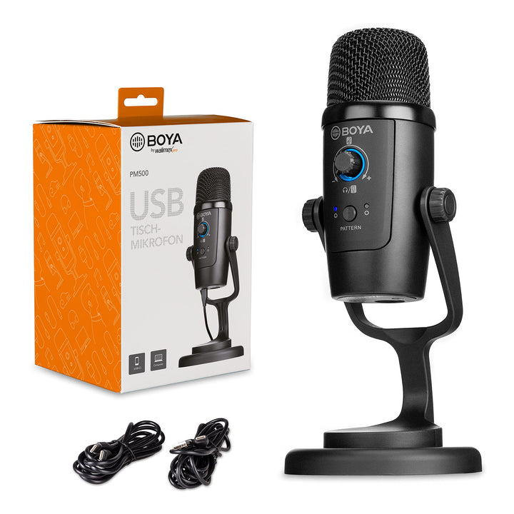 Walimex pro BOYA USB Tischmikrofon PM500 I ideal für Sprach- & Raumaufnahmen I Kondensatormikrofon f