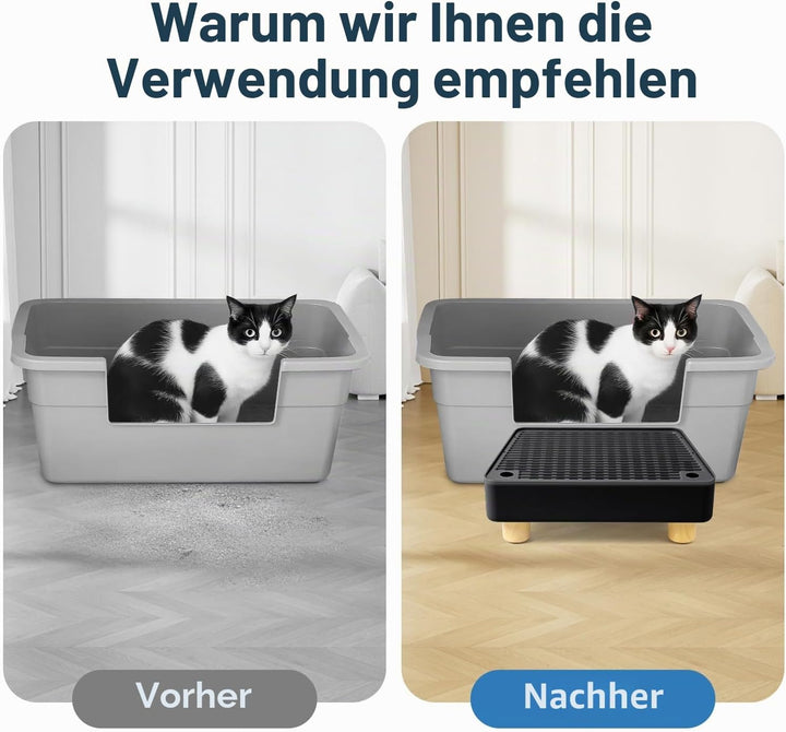 Katzentoilettenrampe, Katzen Treppen & Stufen mit Holzfüsse Filterfunktion, leicht zu reinigender Ti