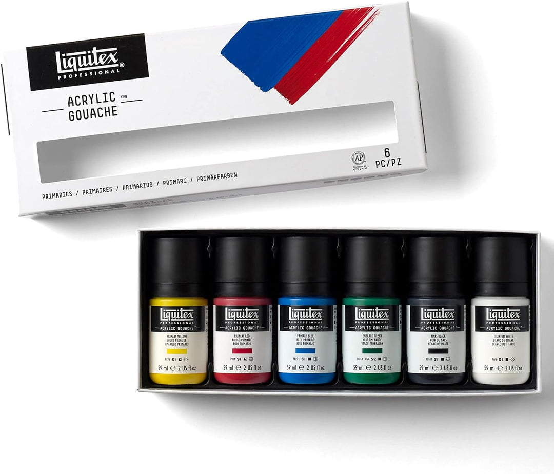Liquitex 3699323 Proffessional Acrylic Gouache, Primärfarben, Set 6 Flaschen a 59ml 59 ml (6er Pack)