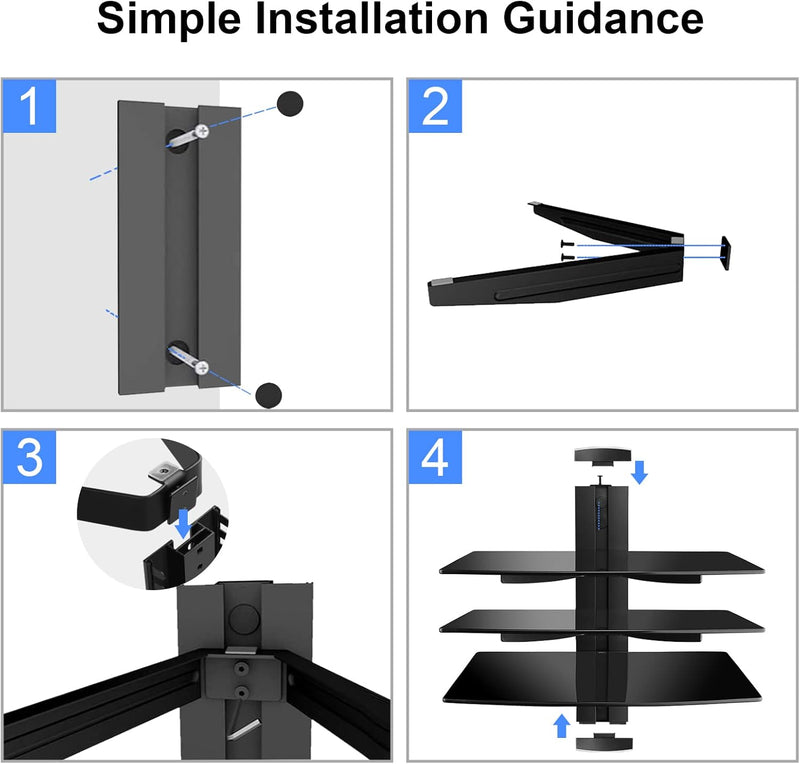 Suptek 3 Floating Regal Multimedia Wandregal TV Rack Wandhalterung Mit Verstärktem Gehärtetem Glasre