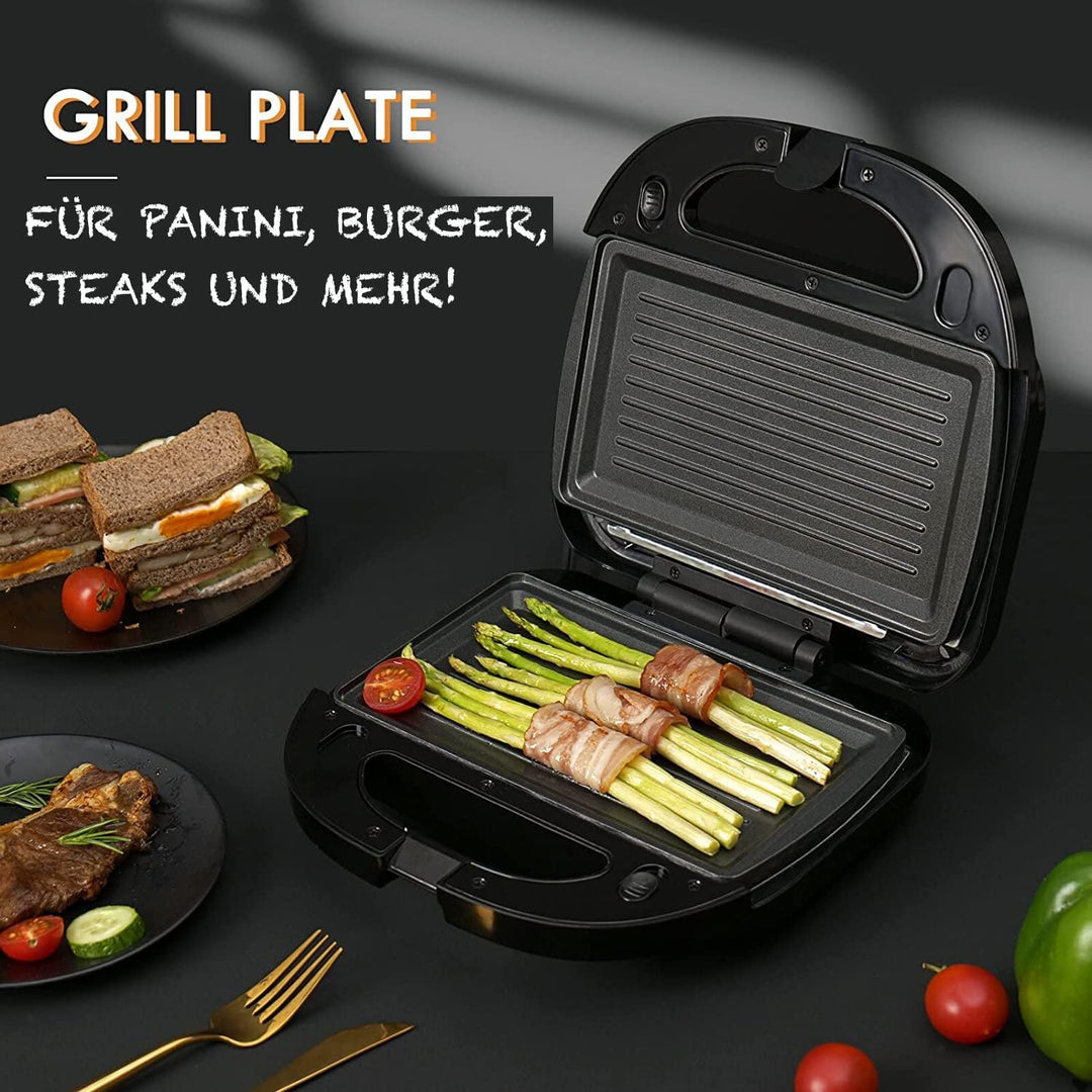 Sandwich Maker, Waffle Maker, 3-in-1 Panini Toaster 750W mit abnehmbaren Antihaftplatten, LED-Anzeig