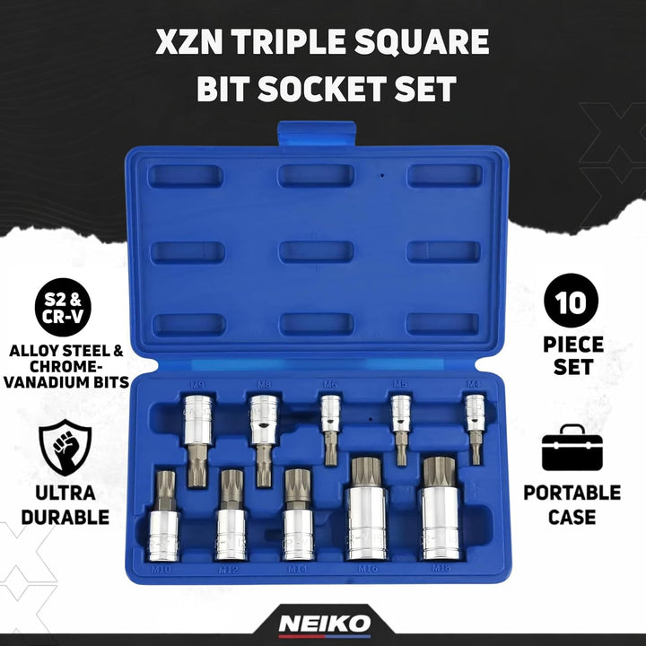 Neiko® 10056 A XZN dreifache quadratisch Bit Stecknuss Vielzahn Set, S2-Stahl | 10-teilig