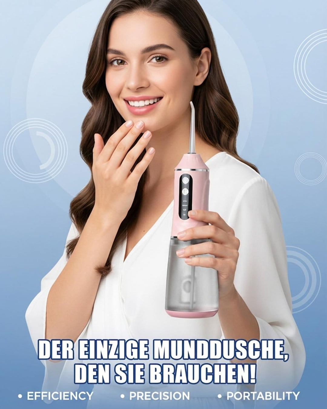 Munddusche Kabellos Elektrisch, 2026 380ml Wassertank, 3 Modi & 4 Düsen, 1600 Wasserstösse/Min, IPX7