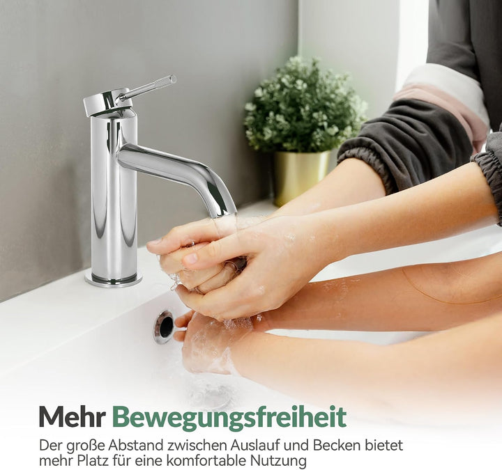 ALPHA HOME Wasserhahn Bad, Waschtischarmatur mit Anschlussschlauch Waschbecken Armaturen Chrom Matt