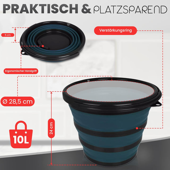 Pantelej Zusammenfaltbarer Silikoneimer 10 Liter inkl. 2 Verstärkungsringe, Wassereimer Langlebiger,