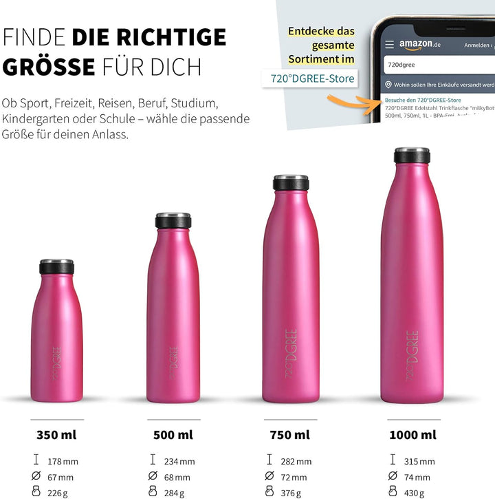720°DGREE Edelstahl Trinkflasche “milkyBottle” - 750ml - BPA-Frei, Auslaufsicher, Kohlensäure geeign