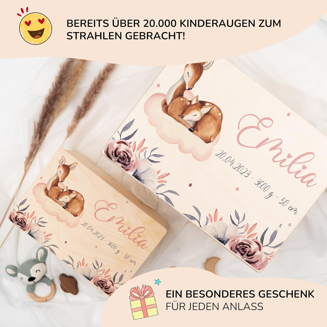 KIDSMOOD - Erinnerungsbox Baby, personalisierte Holzkiste mit Deckel, Ideal zur Aufbewahrung von Eri