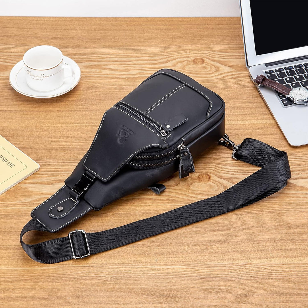 Herren-Brusttasche Umhängetasche aus Echtem Leder Sport und Freizeit im Freien Multifunktionale Vint
