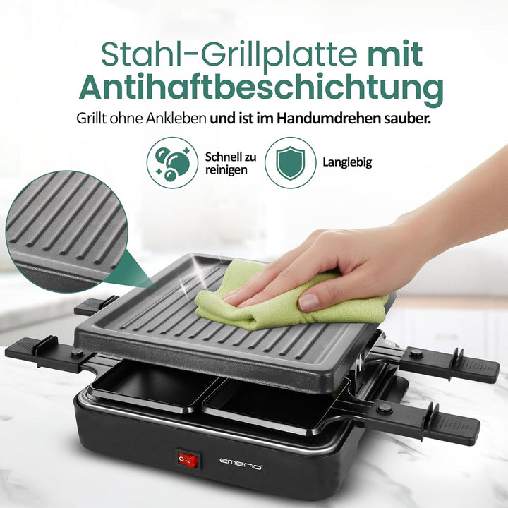 Emerio Raclettegrill,4 Pfannen,Grillplatte antihaft (RG-120656)