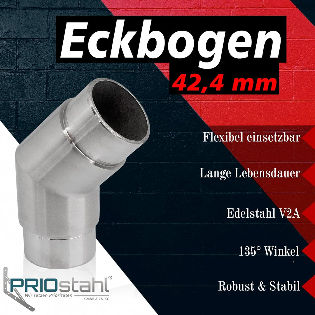 PRIOstahl Eckbogen Rohrbogen Rohrverbinder Steckfitting Eckverbinder Bogen 135 Grad - 2 Stück Ø 33,7