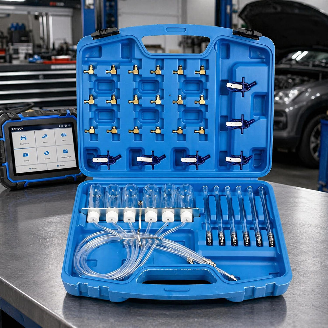 Diesel Rücklaufmengen Tester, Common-Rail-Tester Messgerät Prüfgerät mit 24 Adapter und neu Adapter