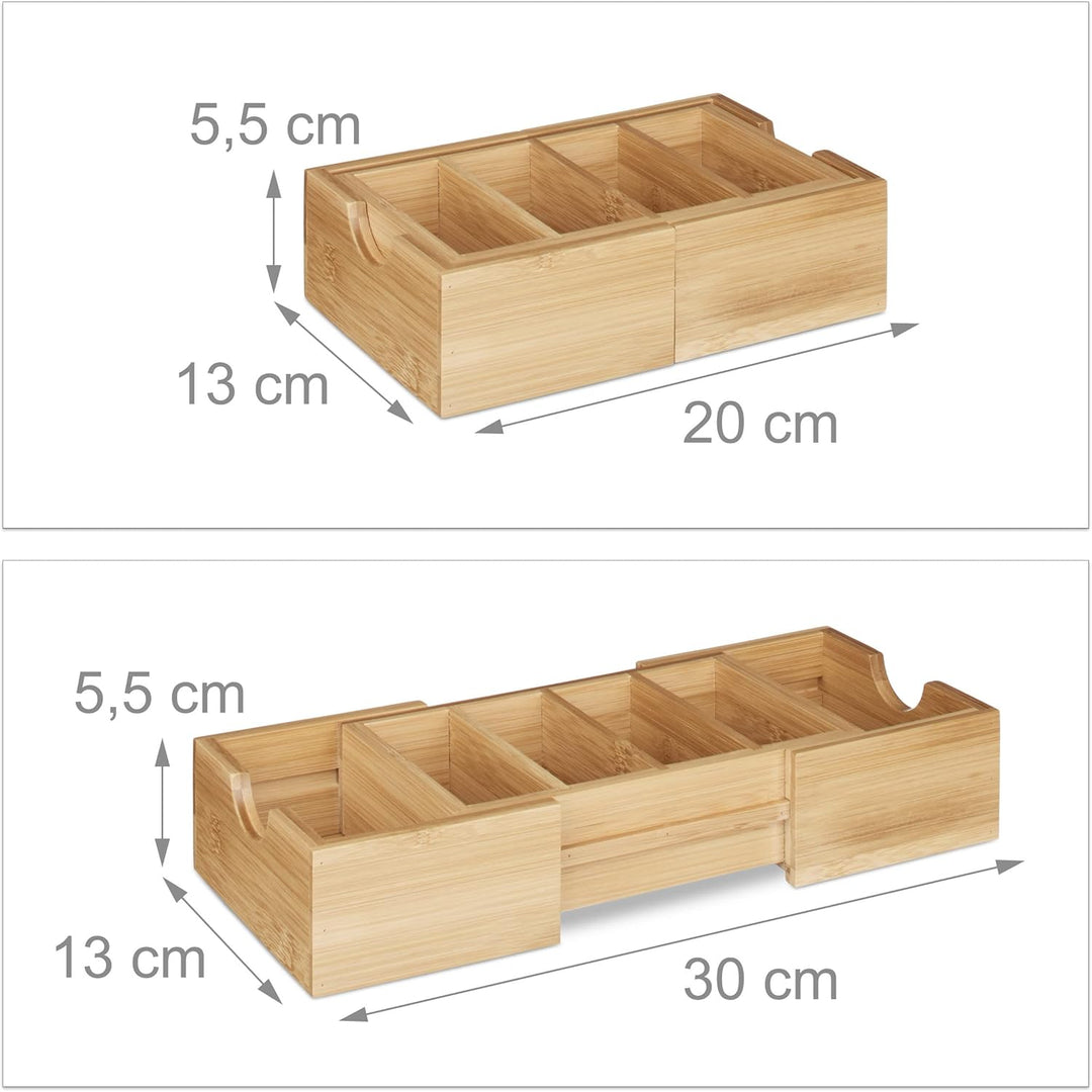 Relaxdays 3 TLG. Schreibtisch-Organizer Set Bambus, Karteikasten zum Ausziehen, Stehsammler mit 2 Sc